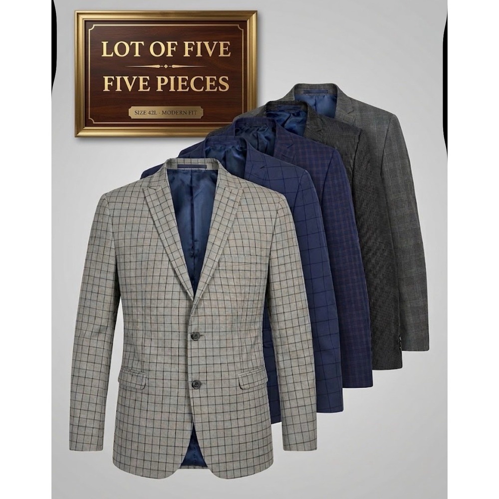 Lot of 5 Nick Graham Mens Suit Jackets 42L Stretch Modern Fit Plaid Check NWOT